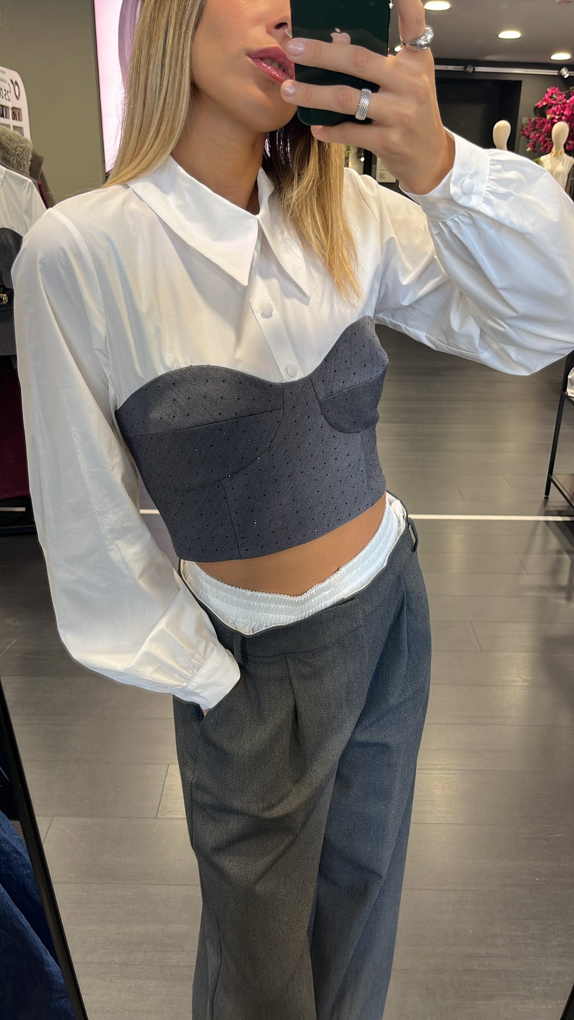Camicia crop strass