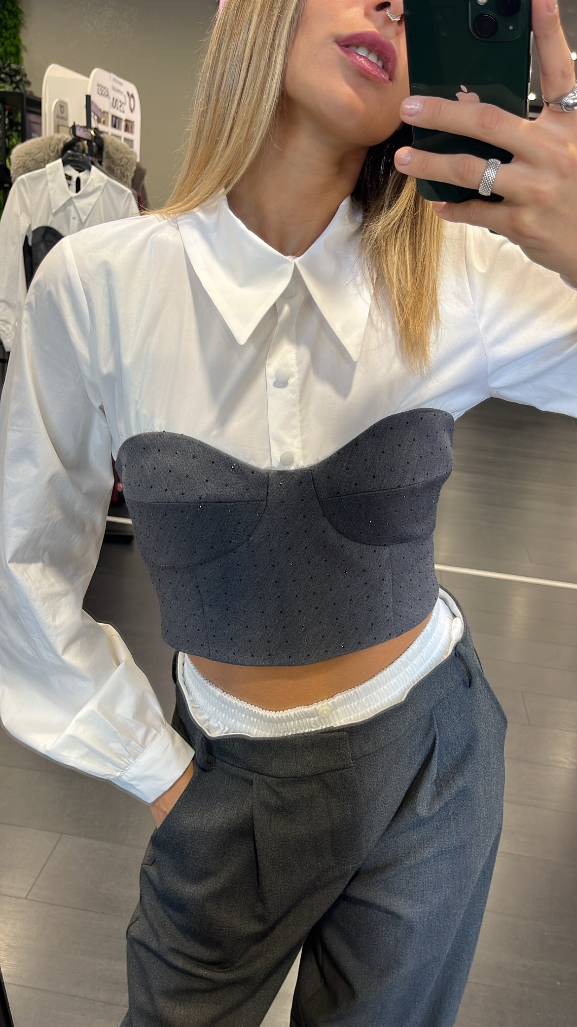 Camicia crop strass