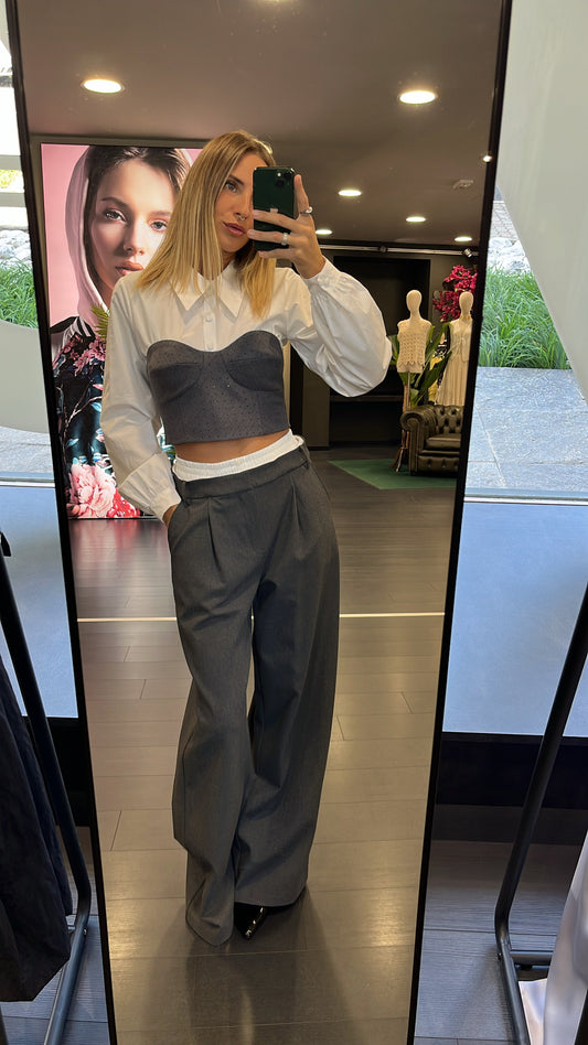 Camicia crop strass